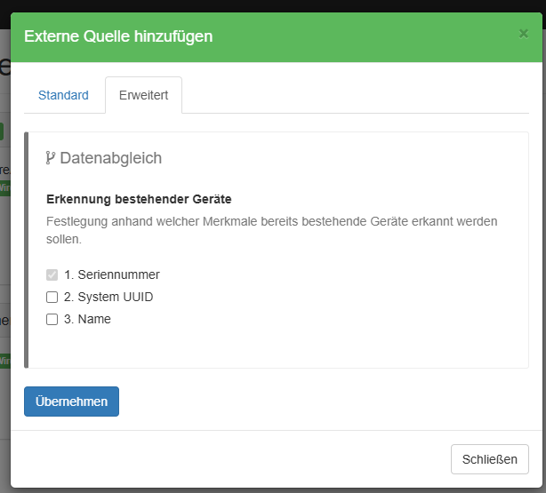 Erweiterte Einstellungen zur Synchronisation