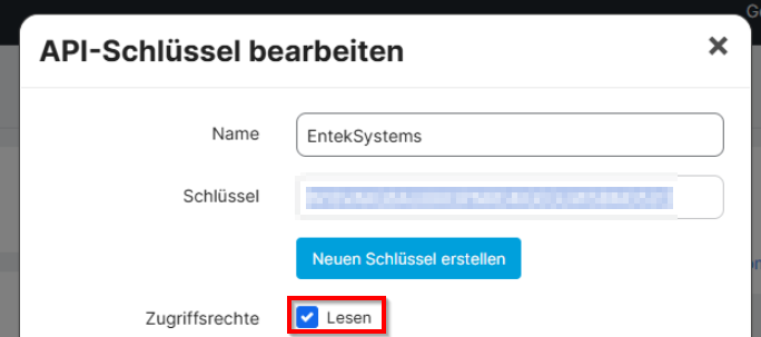 API Schlüssel mit Lese-Rechten anlegen