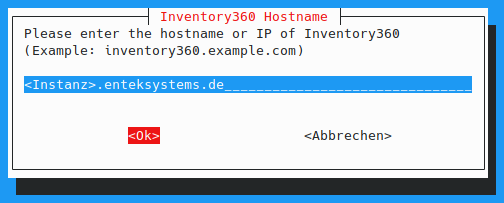 Eingabe der Inventory360 Instanz