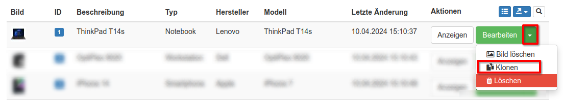 Klonen eines bestehenden Standardmodells