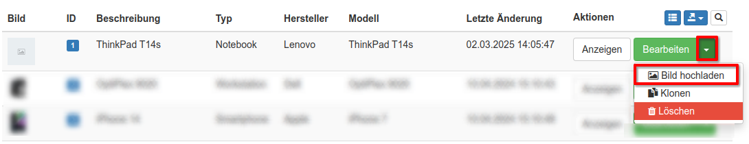 Bild zu einem Standardmodell hochladen