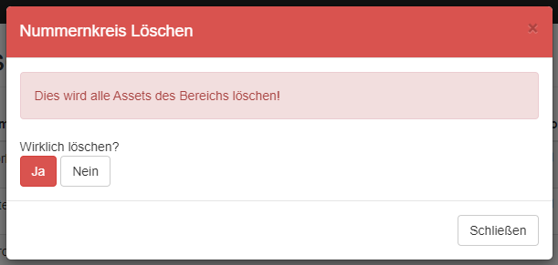 Bestätigung zur Löschung eines Nummernkreises
