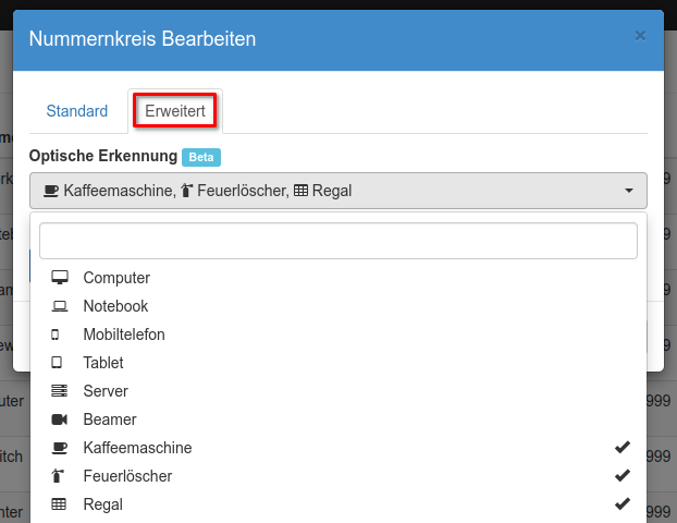 Beispiel - Erkennungsmuster für Büroausstattung