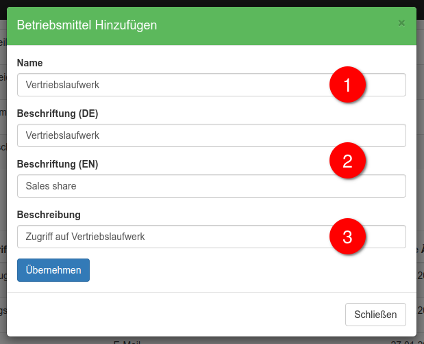 Anlegen eines Betriebsmittels