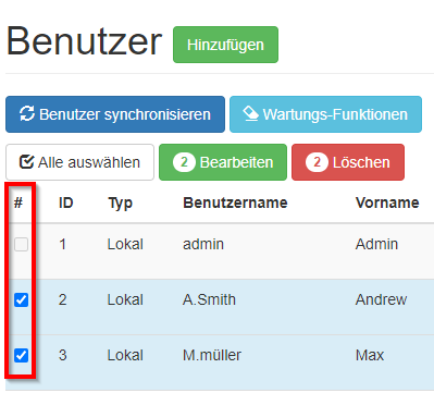 Sammelaktionen - Benutzer