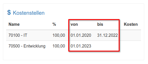 Kostenstellenzuordnung in Verträgen