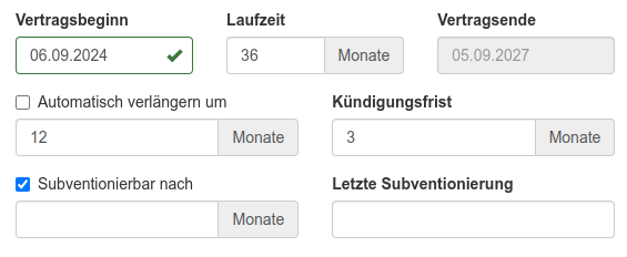Eingabe der Laufzeiten und Fristen