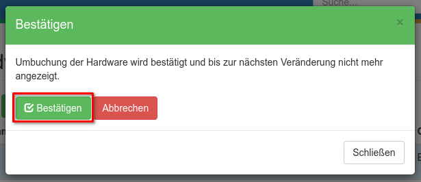 Akzeptieren der Bestätigungsmeldung