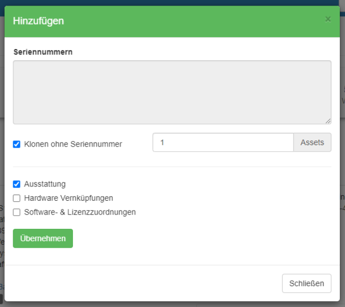 Dialog zum Klonen der Hardware