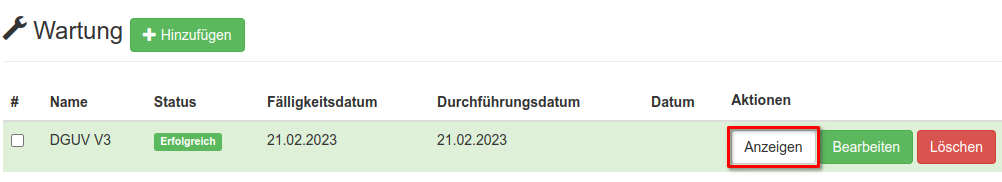 Details einer Wartung