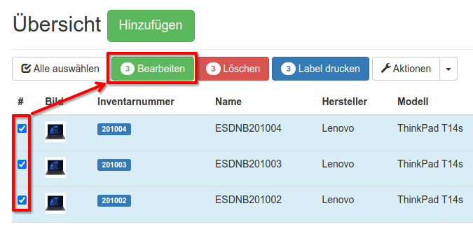 Auswahl der Hardware Assets