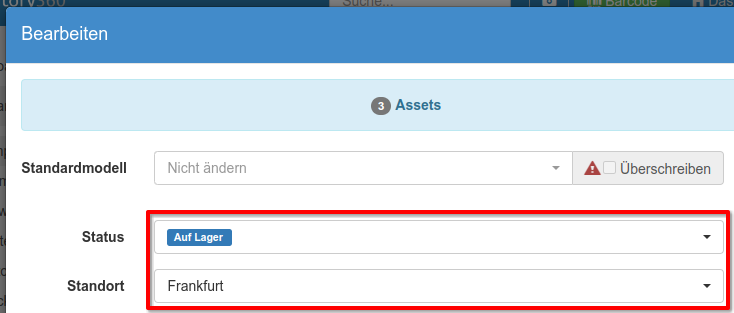 Bearbeitung von Status und Standort