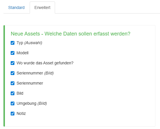 Erweiterte Einstellungen für die Inventur