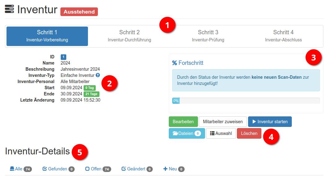 Übersicht Inventur-Vorbereitung
