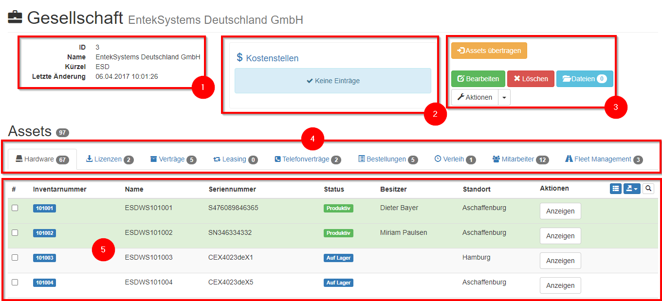 Bereiche der Detailansicht