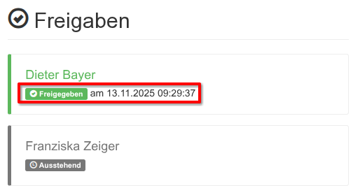 Erteilte Freigabe