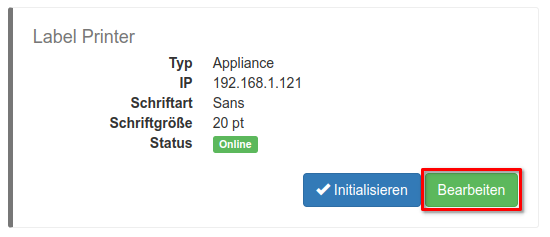 Label Drucker Einstellungen