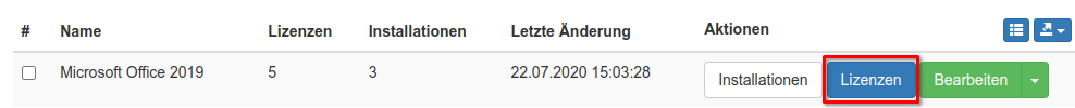 Software-Paket - Lizenzen anzeigen
