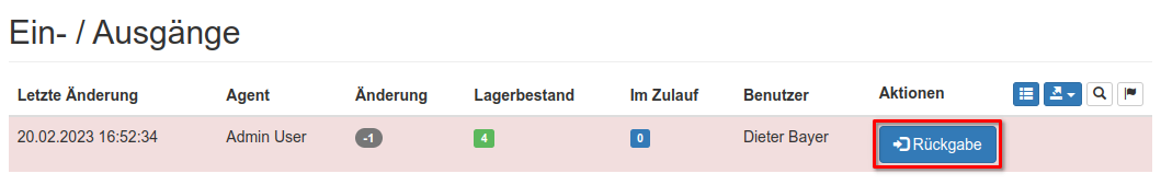 Rückgabe eines ausgegebenen Lagerartikels