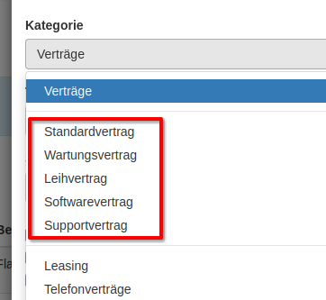 Anlage benutzerdefinierter Felder für Vertragstypen