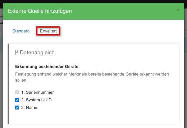 Konfiguration der Erkennung bestehender Geräte pro Discovery Quelle