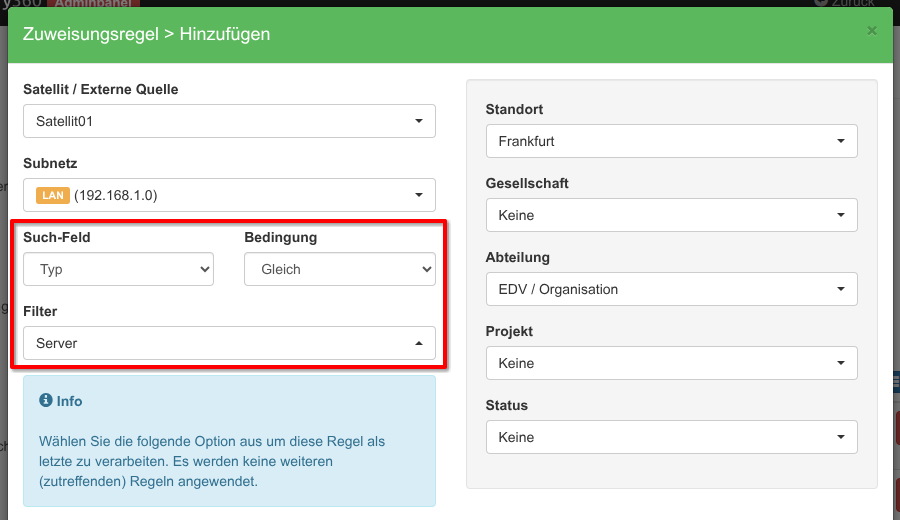 Zuweisungsregel auf Basis des Hardware-Typs