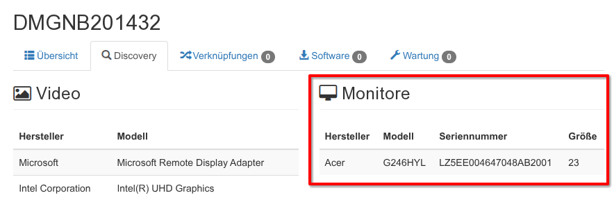 Auflistung der angeschlossenen Monitore