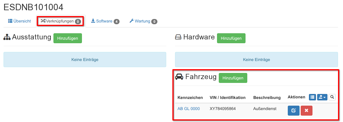 Zuordnung eines Fahrzeugs zu einem Hardware-Asset