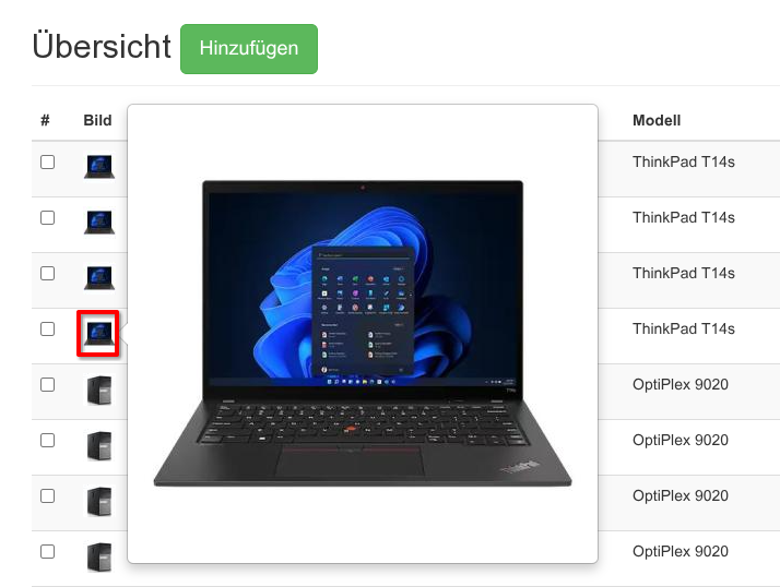 Zoom auf das Bild in den Hardware Listen