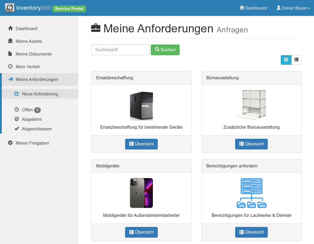 Anforderungen im Service-Portal