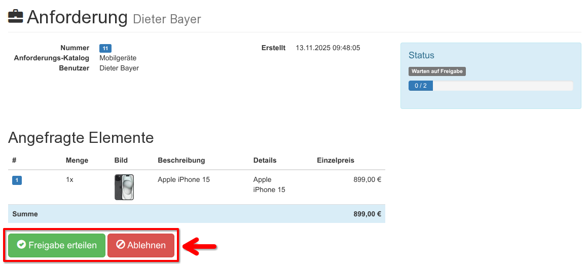 Freigeben oder Ablehnen einer Anforderungen