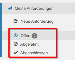 Auflistung der Anforderungen nach Status