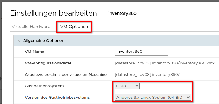 Änderung des Gastbetriebssystems