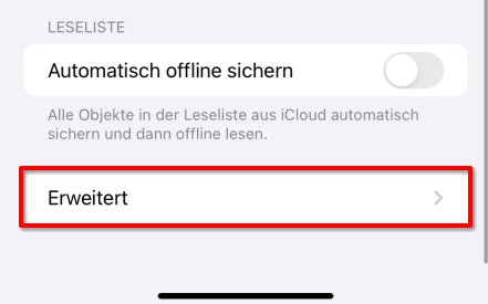 Erweiterte Einstellungen öffnen