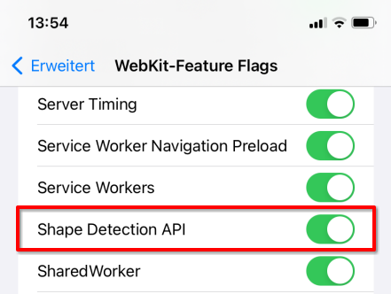 Shape Detection API aktivieren