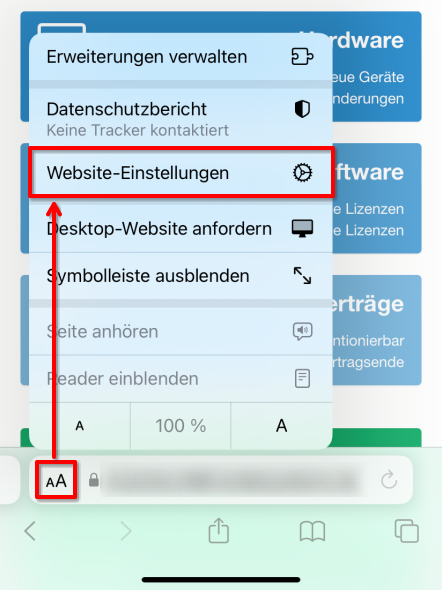 Website-Einstellungen öffnen