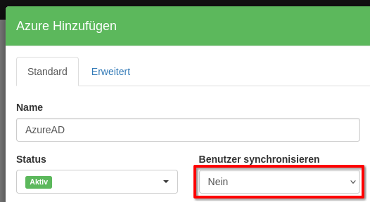 Deaktivierte Synchronisation im Azure AD Backend