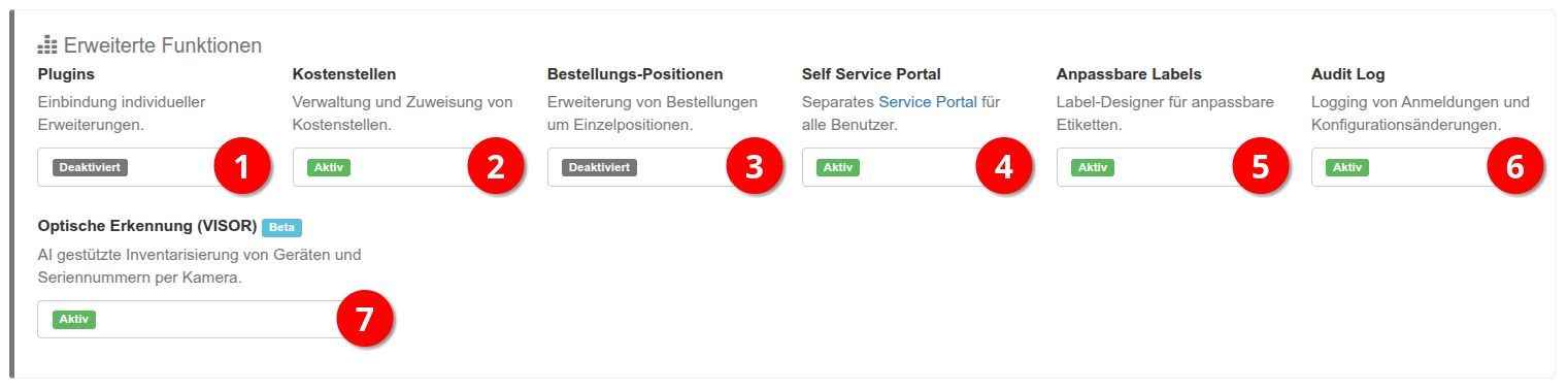 Aktivierung / Deaktivierung der erweiterten Funktionen