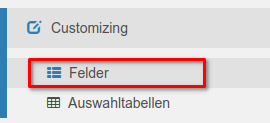 Einstellungsbereich - Benutzerdefinierte Felder