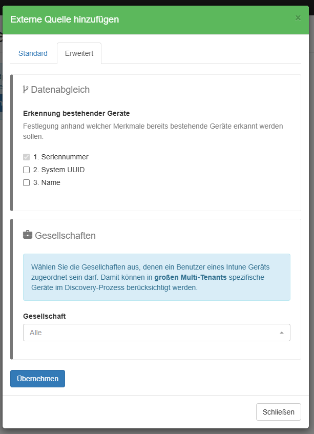 Erweiterte Einstellungen zur Synchronisation
