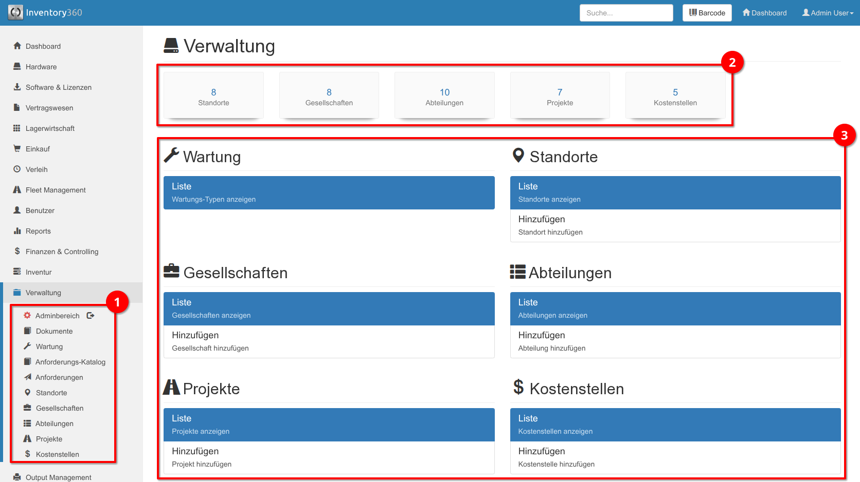 Aufbau des Verwaltungsbereichs