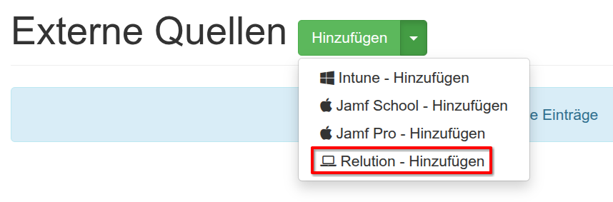 Hinzufügen von Relution als externe Discovery Quelle