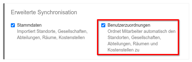 Benutzer-Backend: Einstellungen der erweiterten Synchronisation