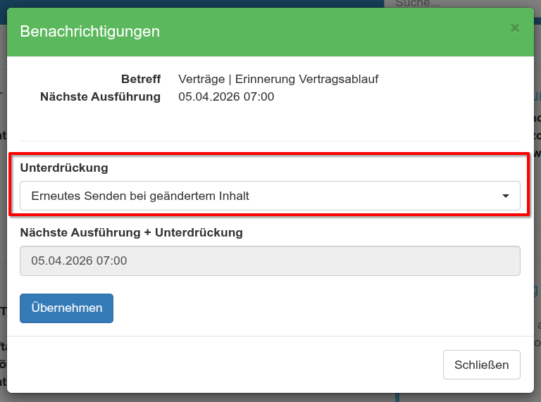 Unterdrückung einer Benachrichtigung