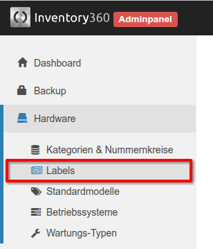 Navigation in den Bereich zur Label-Erstellung