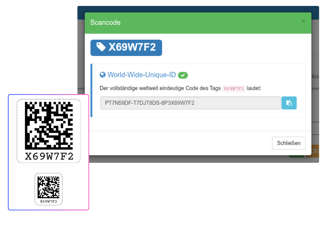 Scan eines World Wide Unique ID Labels bei der Inventarisierung