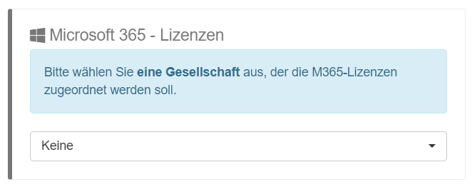Gesellschaftsauswahl für M365 Lizenzen