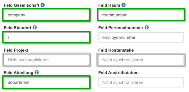 Festlegung der zu synchronisierenden Felder