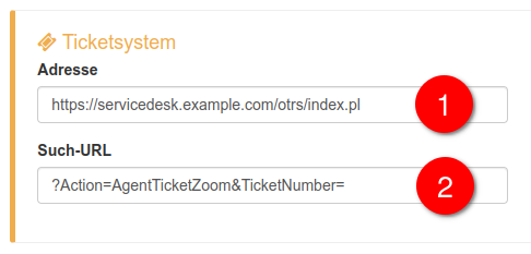 Adresskonfiguration für Ticketsystem