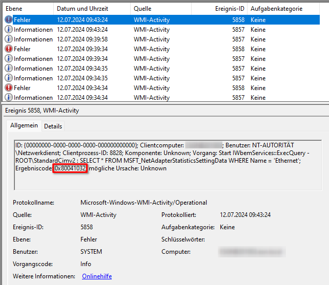 Fehlercode im WMI Eventlog